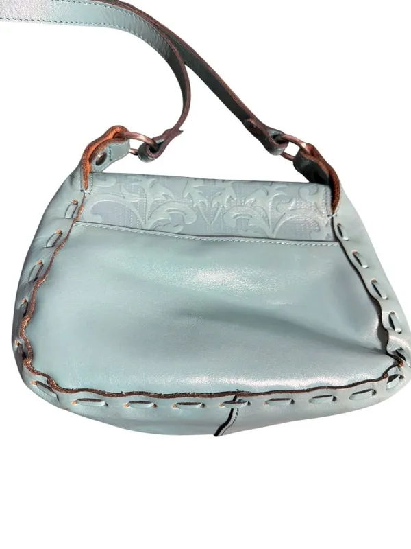 Patricia Nash Micaela Teal Shoulder Bag Tooled Embossed Leather Swinglock Suede - Image 5