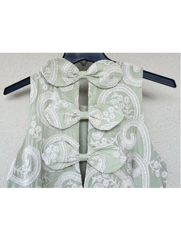 Tuckernuck Celadon Scroll Embroidered Bows Portia Dress Date Night Resort Beach - Image 9