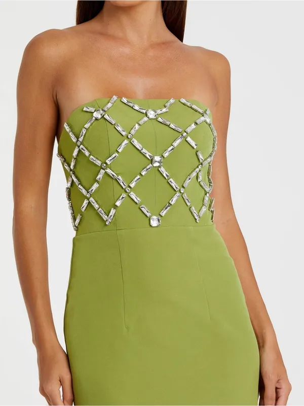 Mac Duggal 21064 Green Strapless Crystal Embellished Midi Dress sz 6 - Image 2