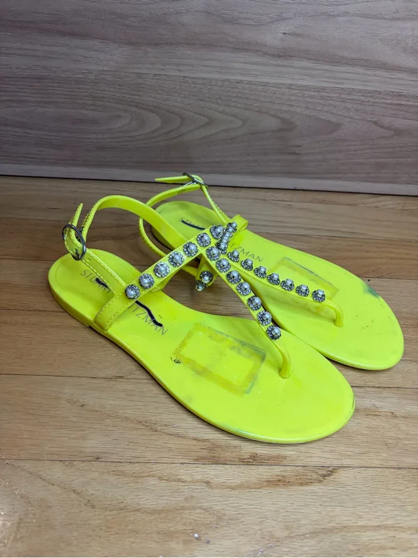 Stuart Weitzman Goldie Jelly Sandals in Neon Yellow - Size 7 - Image 2