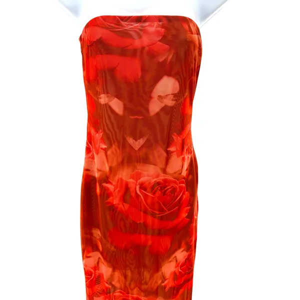 Meshki Aphrodite Strapless Mesh Dress Red Rose Floral Print Midi Bodycon Size M‎ - Image 3