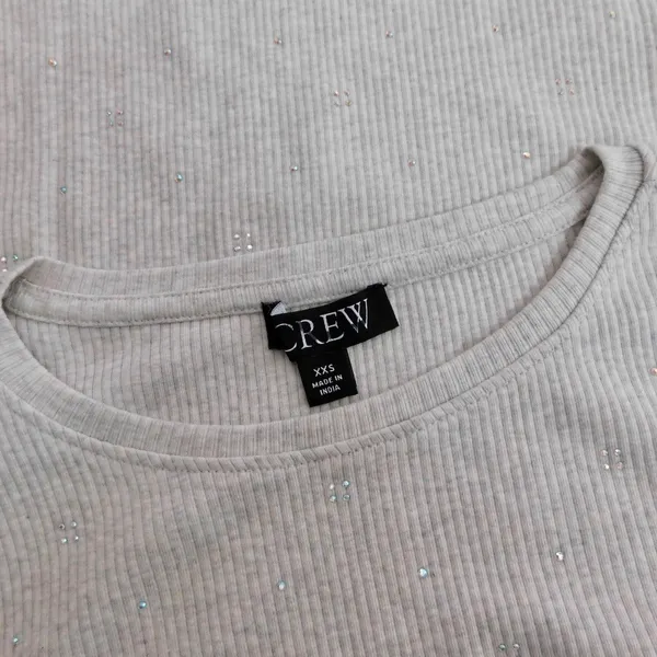 J. CREW Vintage Rib Long Sleeve T-Shirt Embellished Heathered Dove XXS XX-Small - Image 9