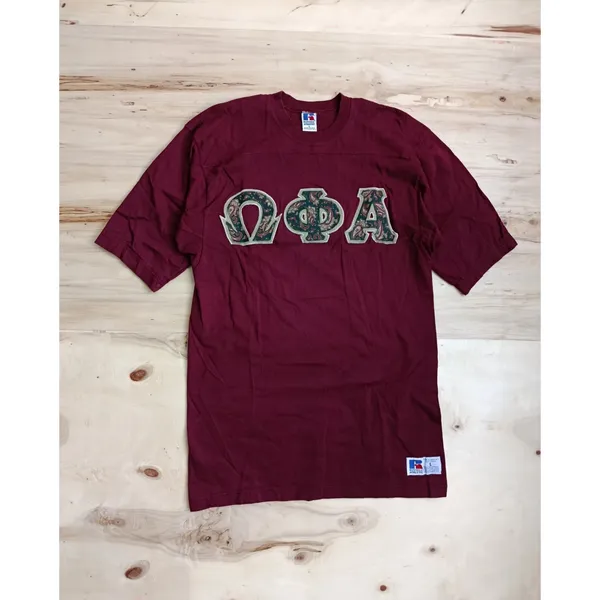 Vintage 90s Russell Athletic Fraternity T-Shirt | Made in USA | Burgundy Paisley - Image 2