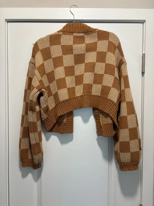 Checkered Cardigan Brown Size M - Image 2