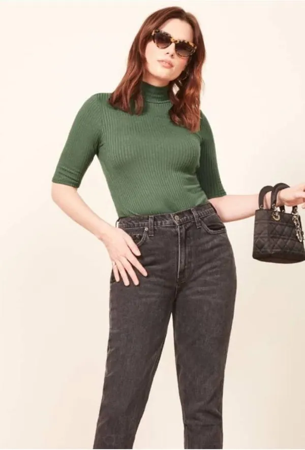 Reformation Ribbed Knit Leia Mock Turtleneck Top in Sage Gren New Size Small - Image 11