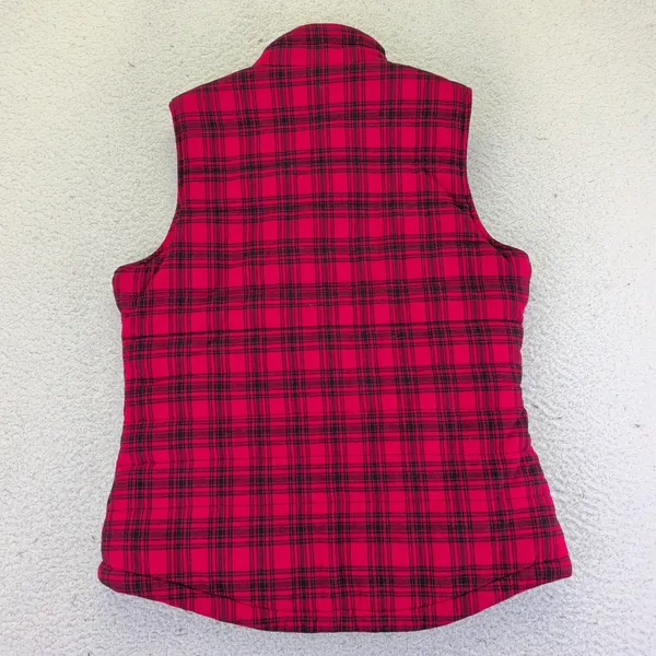 Duluth TRADING Womens Small Sherpa Lined‎ Plaid Vest Red Black Zip Up Quilted - Image 2
