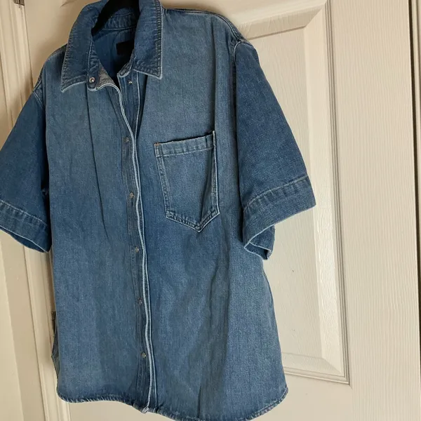 Zara Short Sleeve Denim Shirt Medium Indigo Snap Button Western Top M - Image 3