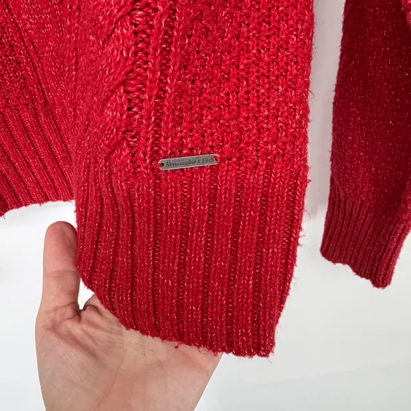 Abercrombie Fitch Red V Neck Cable Knit Sweater Women's Size XL‎ Preppy Y2K - Image 3