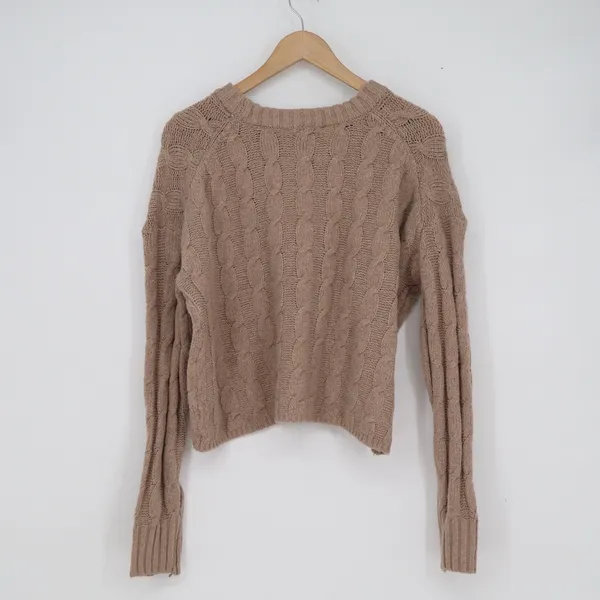 Pink Rose Rustic Mocha Cable Knit Cropped Sweater NWT Small Long Sleeve - Image 9