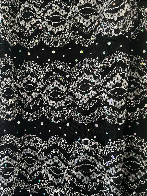 Vintage 90s R&M Richards Black Silver Lace Sequin Midi Cocktail Dress 10 Sparkly - Image 4