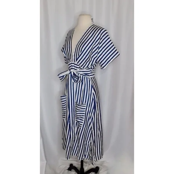 618 SIX ONE EIGHT Blue White Stripe Cabana Resort Dress Cruise Resortwear Medium - Image 4
