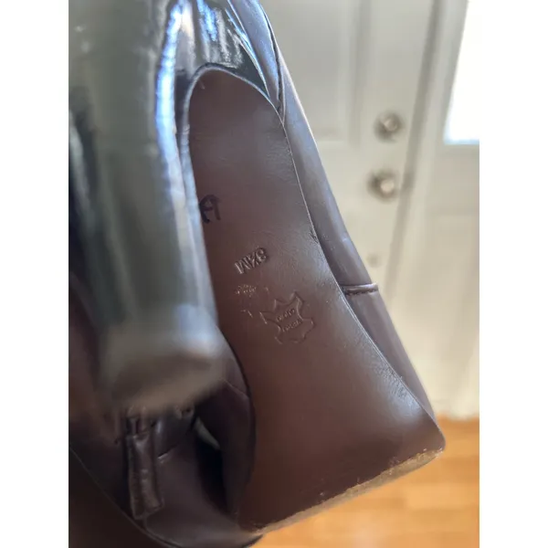 Via Spiga Chocolate Brown Leather Gold Buckle Point Toe Stiletto Boot - Image 8