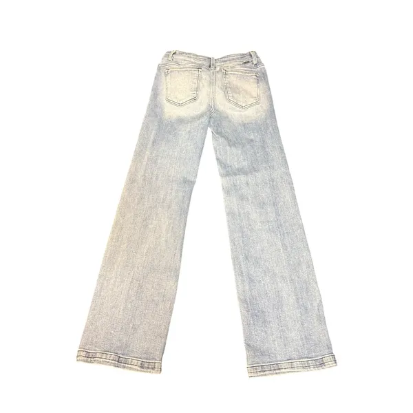 Risen Women's 9/29 Light Wash Wide Leg Jeans Side Slit Hem Stretch 5 Pocket Blue - Image 3