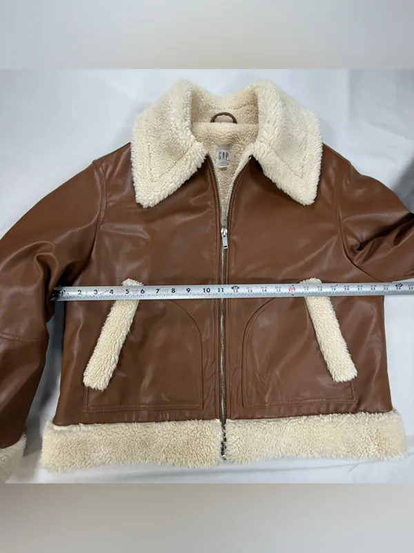 GAP Brown Bomber Jacket with Cream Sherpa Trim - Image 6