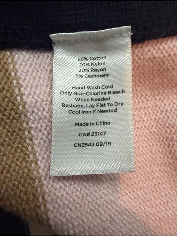Talbots Cable Knit Cashmere Blend Poncho Navy Pink Camel Colorblock Cape XS - Image 7