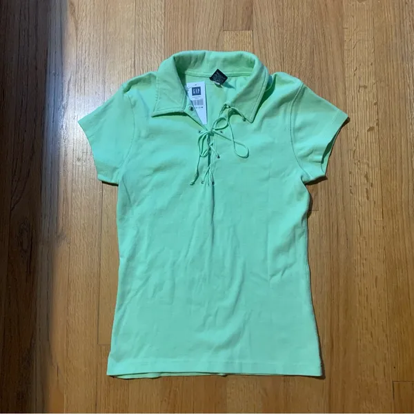 Gap 2003 Retro Collared Shirt String Closure Light Green Women's Medium - Image 11