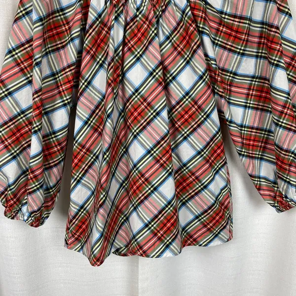 J.Crew Tartan Plaid Smocked Neck Popover Blouse Sz.XS - Image 5
