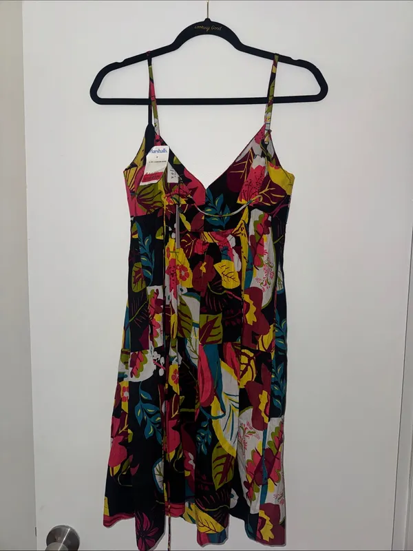 NWT Sleeveless Floral V-Neck Sundress in Black with Multicolor Print - Image 3
