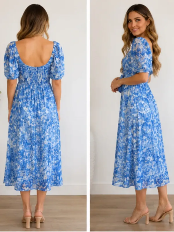 Faithfull the Brand Charlize Midi Dress in Blue Roos Tie Dye Cloudscape Size S - Image 2