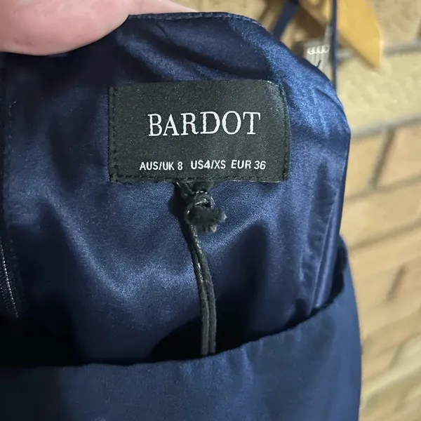 NWT Bardot Carmelle Midi Dress Navy Front Slit Ruffle Cocktail Size US 4/XS - Image 5