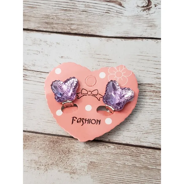 Clip On Earrings Purple Butterfly Shape Gem - New - Image 2