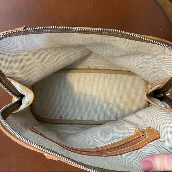 Vintage Dooney and bourke Domed‎ Signature Jacquard Tan Brown Leather Crossbody - Image 5