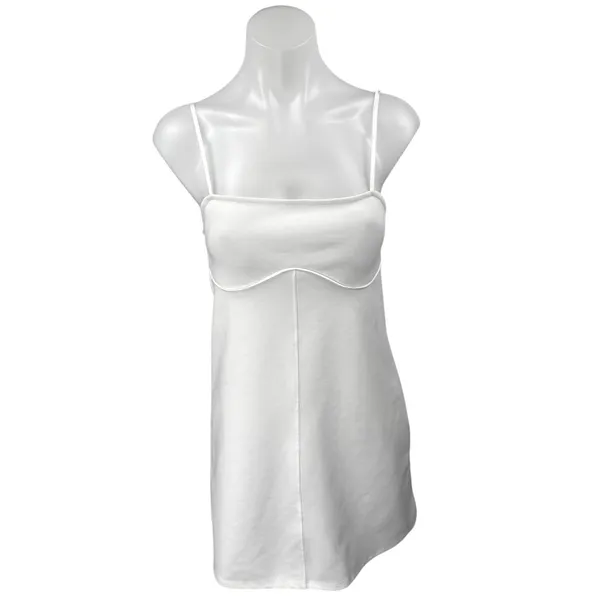 Zara White Sleeveless Square Neck Cami Camisole Slip Tank Mini Dress Size S - Image 3