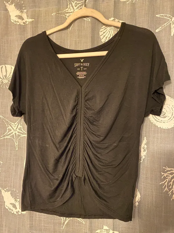 American Eagle Outfitters Soft & Sexy Black V Neck Tee - Image 2