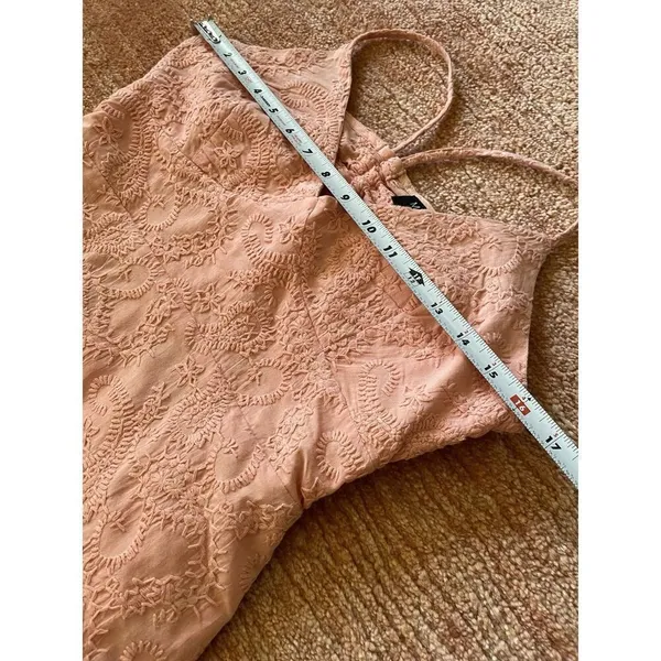 MINKPINK Pink Embroidered Mini Dress Women’s S/M Spaghetti Straps Ruffle Hem - Image 6