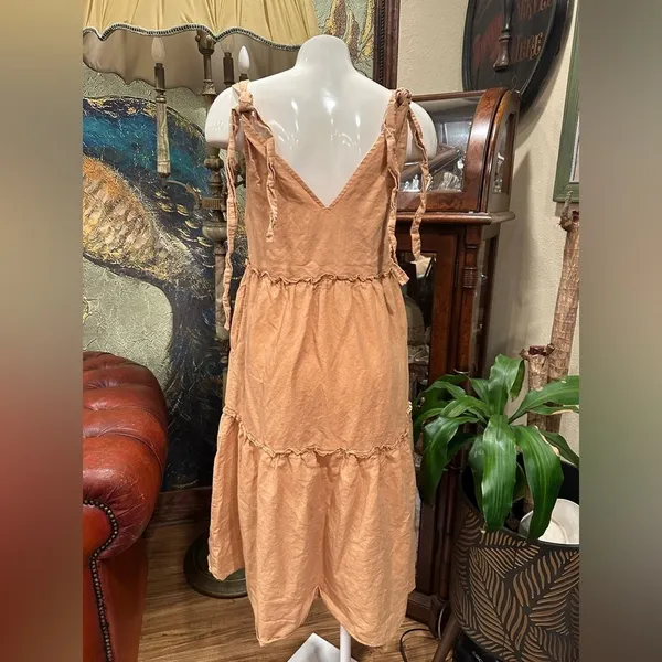Petal + Pup Linen Blend Tiered Midi Dress Size 4 Apricot - Image 6
