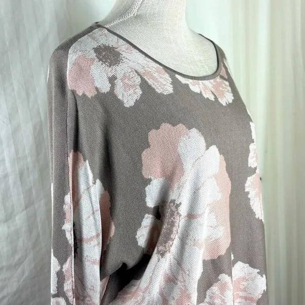 Ruby Rd Women's XL Sweater Floral Knit Pullover Tan Pink Crew Neck EUC - Image 5