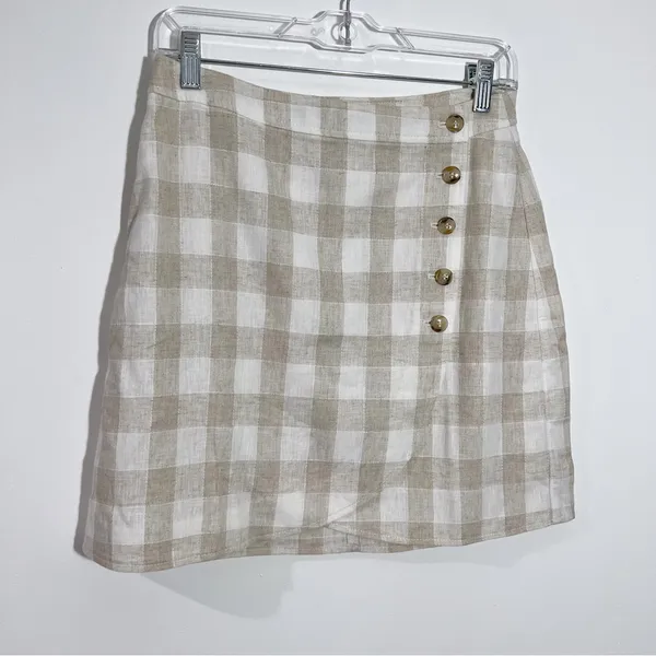 Madewell Linen‎ Blend Tulip Hem Mini Skirt NWT Size 6 Gingham Minimalist Casual - Image 3