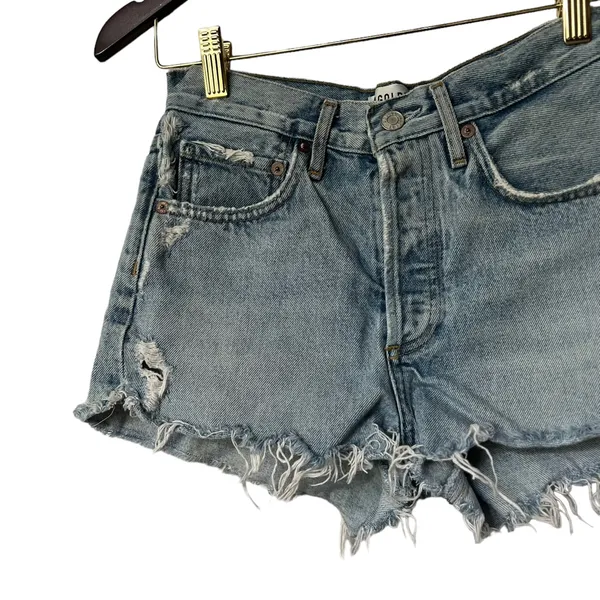 AGOLDE Parker High Waisted Denim Distressed Shorts - Image 4