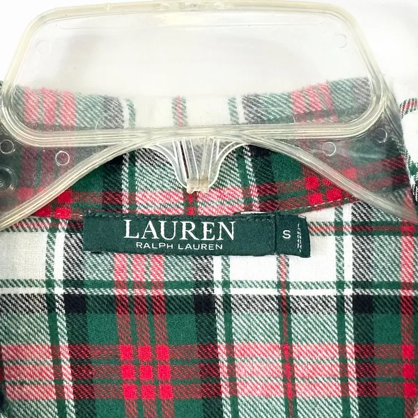 Lauren Ralph Lauren Small Plaid Pajama Set Green Red Christmas‎ Flannel 1134 - Image 11