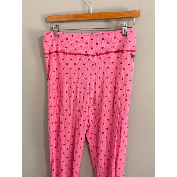 Matilda Jane Pajama Leggings‎ Womens XL Pink Red Polka Dot Thermal Waffle Knit - Image 3