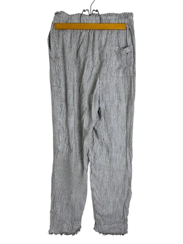 Aerie Off Duty Cotton Pinstripe Frayed Hem taper Lounge pants trouser White XS - Image 3
