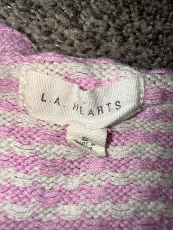 L.A. Hearts Pink and White Striped Short Sleeve Lace-Up Front Knit Crop Top - Image 2