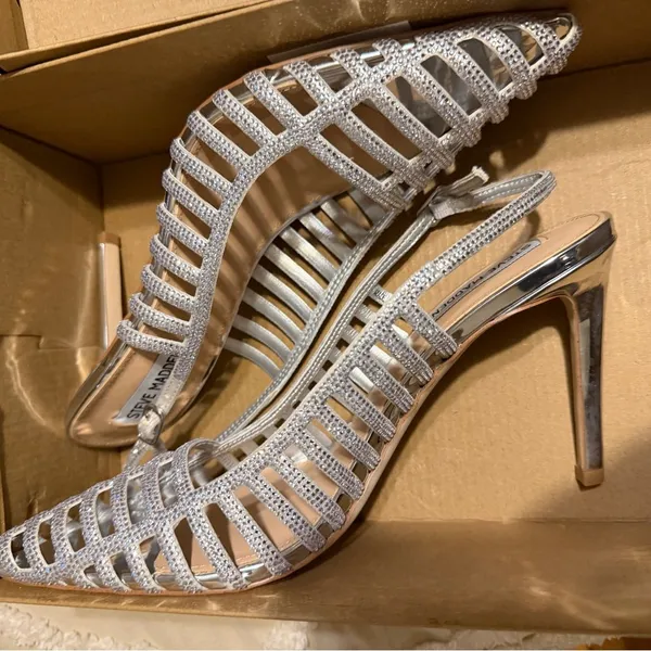 Steve Madden Metallic Silver Strappy Heels - Image 9