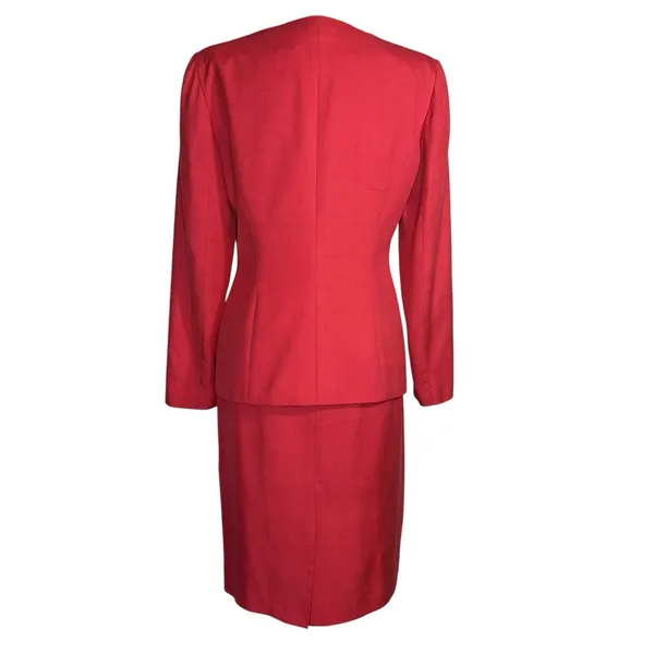 Vintage 90s Liz Claiborne 100% Silk Red Skirt Suit Set Bow Embroidery Size 6‎ - Image 6