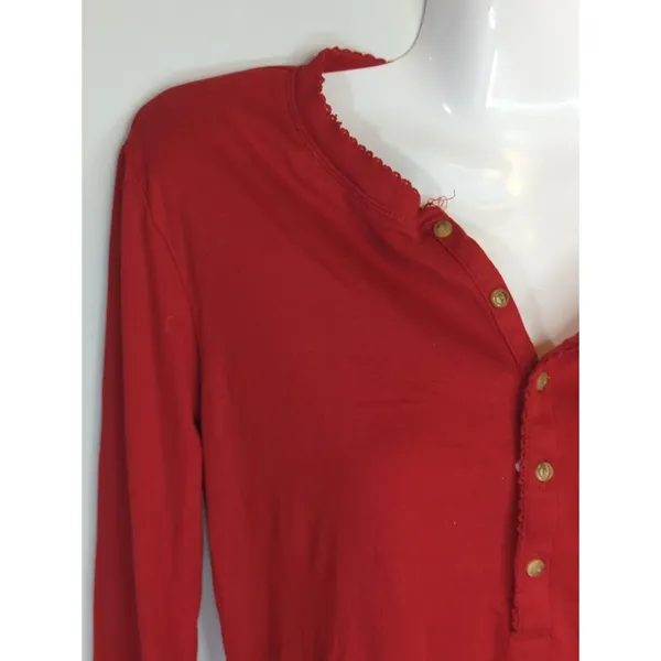 Lauren Ralph‎ Lauren Red Henley Loungewear Top Women's MEDIUM Preppy Casual - Image 3