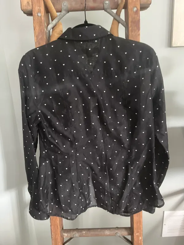 Loft Size XS Black With White Hearts Long Sleeve Shirt - Image 4