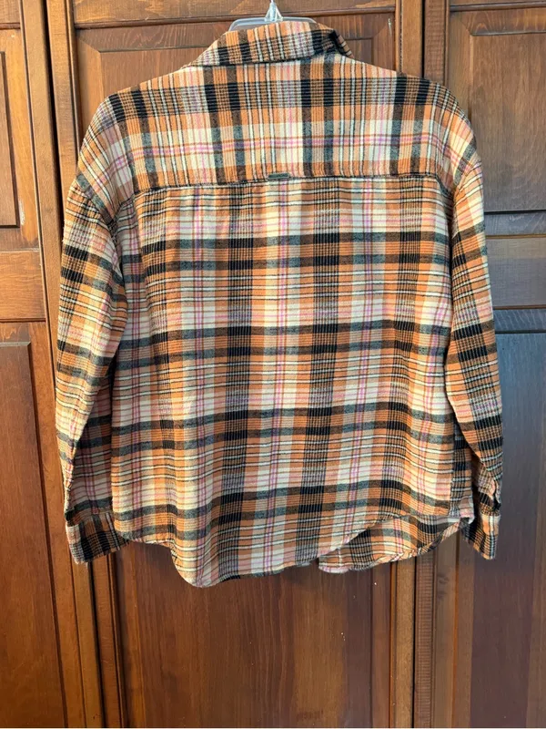 Women’s Billabong Orange Plaid Button-Up Shirt 100% cotton flannel size all - Image 10