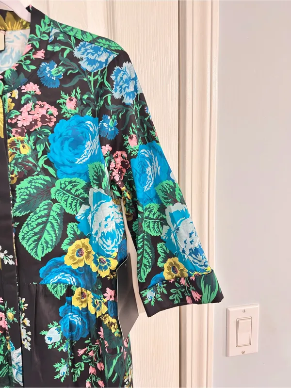 Tuckernuck Floral Shirt Dress Medium Blue Green Botanical Print NWT - Image 5