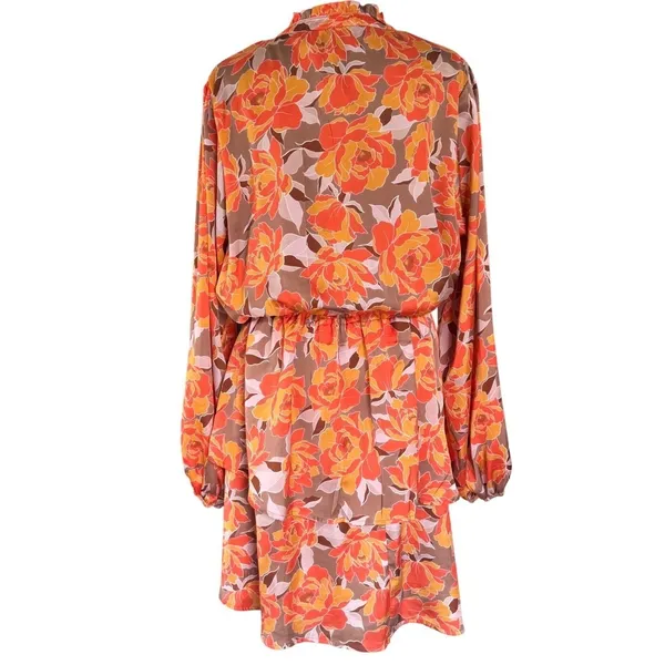 Emily Wonder Womens 1X Floral Mini Dress Orange Tan Tiered Boho 1X-18‎ - Image 5