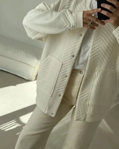 jacket coat bomber overcoat cream ribbed casual fall lightweight - Image 5