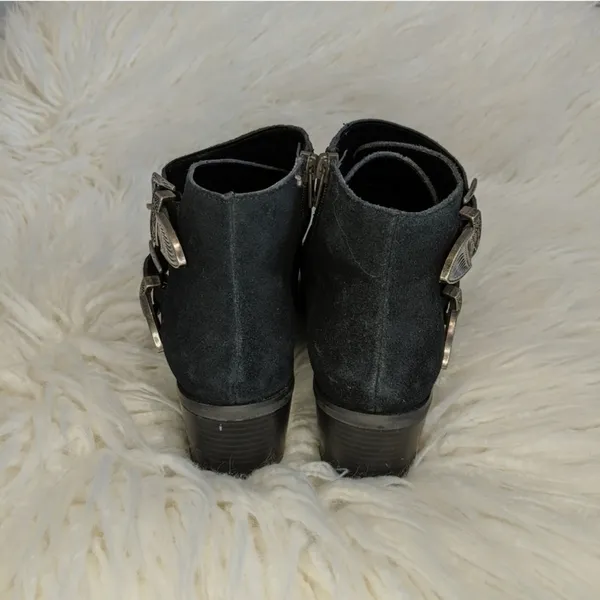 EUC Black Suede Thalia Western Pointed Toe Booties Silver Buckle Women's Size 9 - Image 4