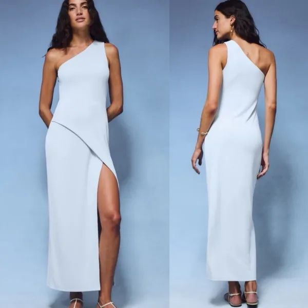 NWT‎ Abercrombie & Fitch form to flatter one shoulder ribbed maxi dress white M - Image 2
