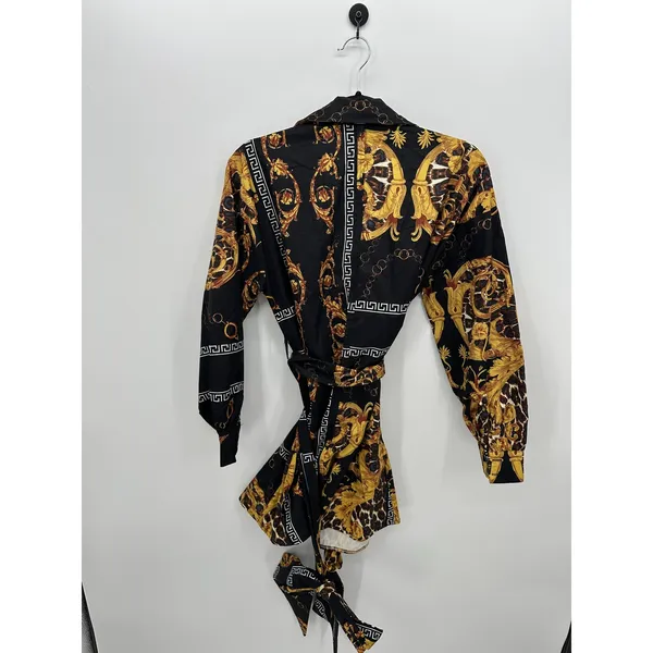 Love Highlight Women Baroque Leopard Print Mini Shirt Dress Black Gold Sz M - Image 3