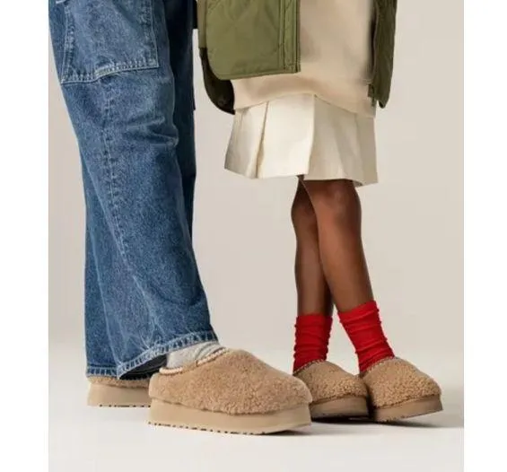 UGG Tazz Maxi Curly Genuine Shearling Platform Slippers - Image 3