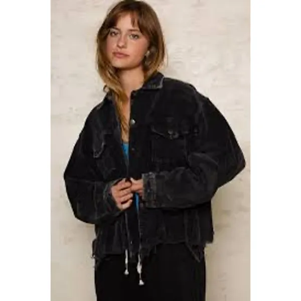 POL Black Trucker Corduroy Jean Jacket Sized L - Image 4